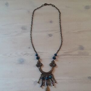 Elegant Bronze Necklace with Blue Accents